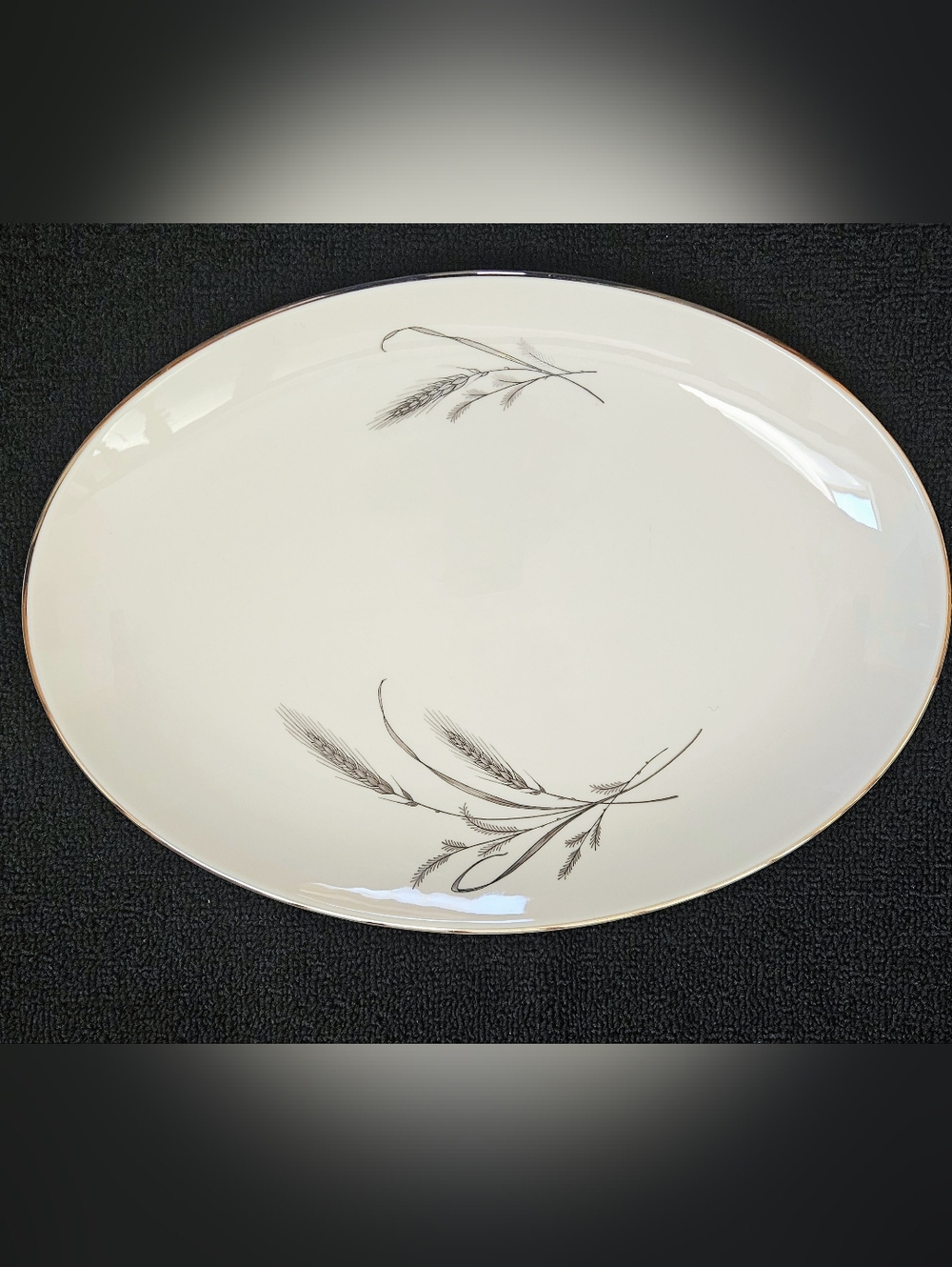 Society Fine China Harvest Time Platinum Wheat Large 15 3/8" Oval Platter